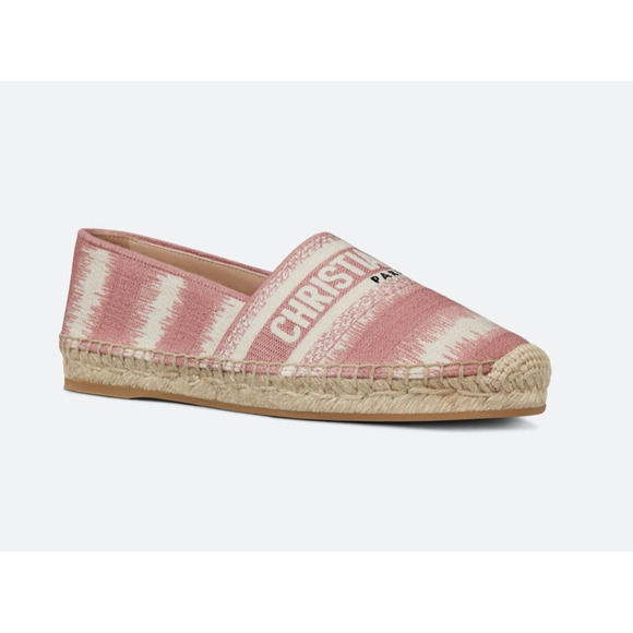 Dior Granville D Stripes Cotton Pink Nude Logo Embroidered Espadrille Flat 42 - Picture 1 of 12